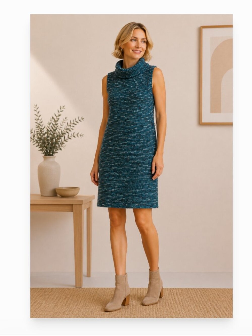 Laudrew women's 8 wool blend cowl neck sleeveless sweater dress EUC